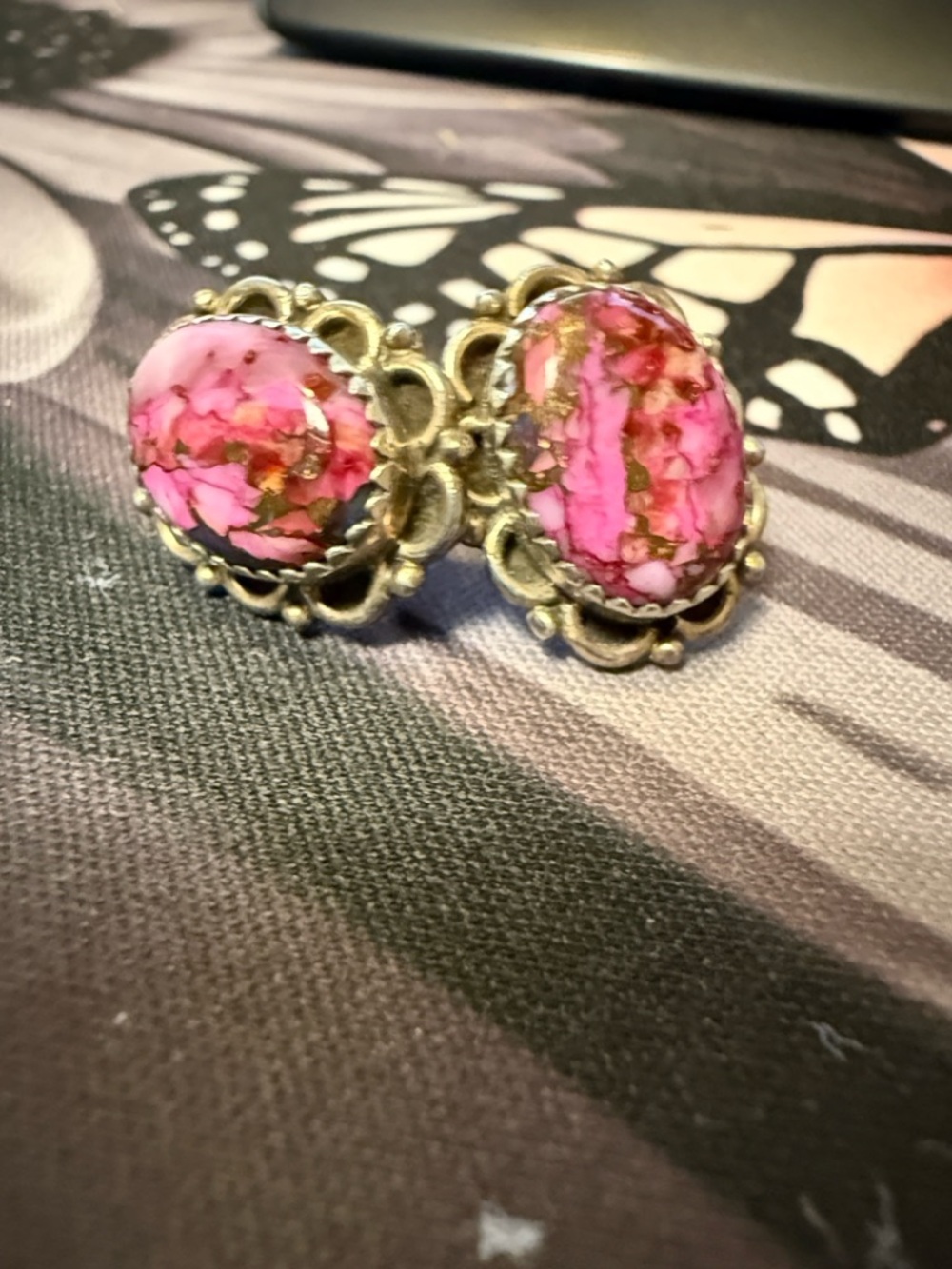 Sterling Silver Pink Dream Mojave post back Earrings - Stamp (Sterling and HaDa)